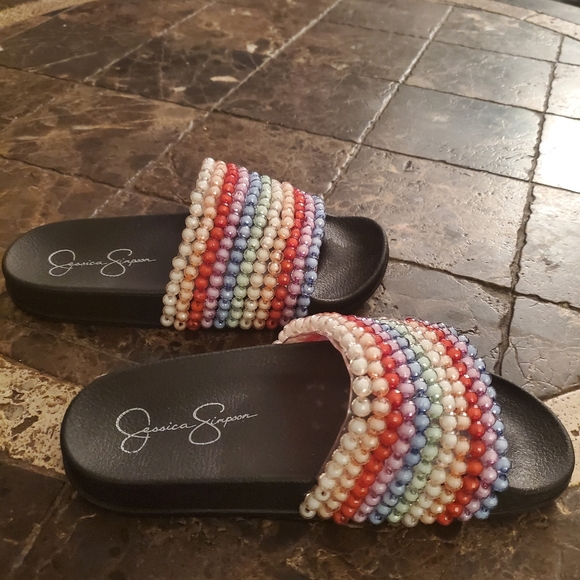 Jessica Simpson Saycie pool  Slide Sandal with bead embellishments Sz 6 NEW. - Picture 4 of 7